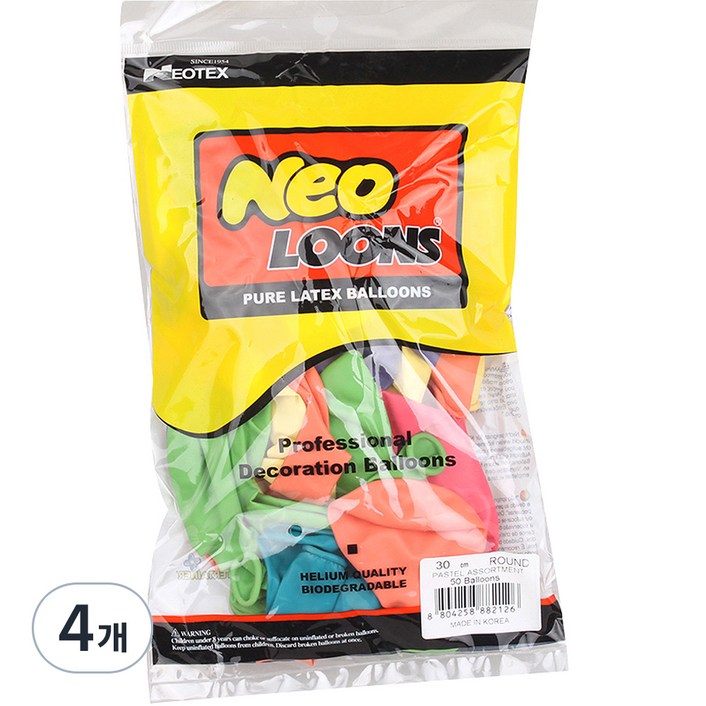 네오텍스 30cm 라운드풍선 50p, 파스텔 혼합, 4개 네오텍스 30cm 라운드풍선 50p, 파스텔 혼합, 4개