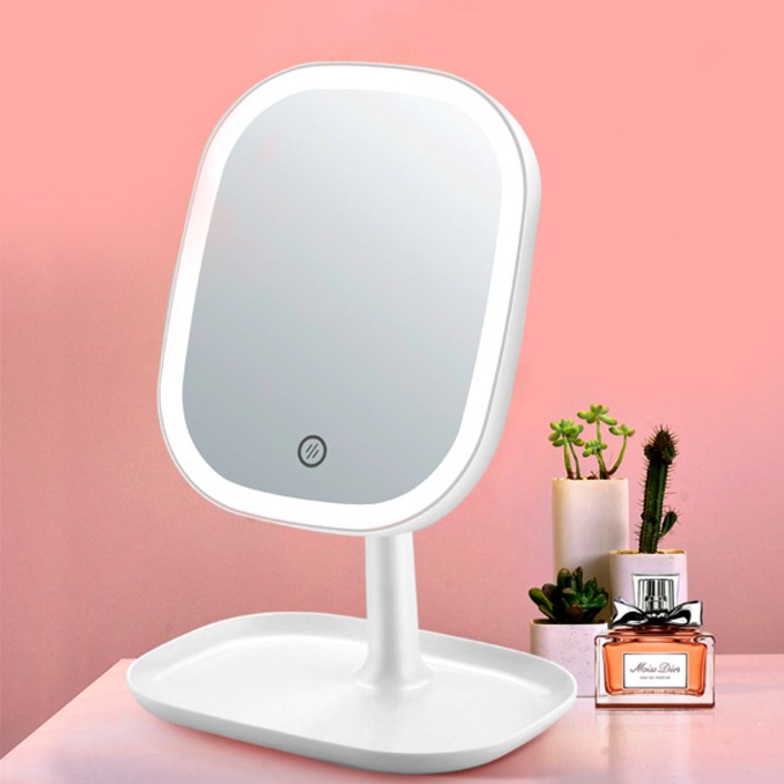 모가비 충전식 LED 스마트 조명 거울, 화이트 모가비 충전식 LED 스마트 조명 거울, 화이트