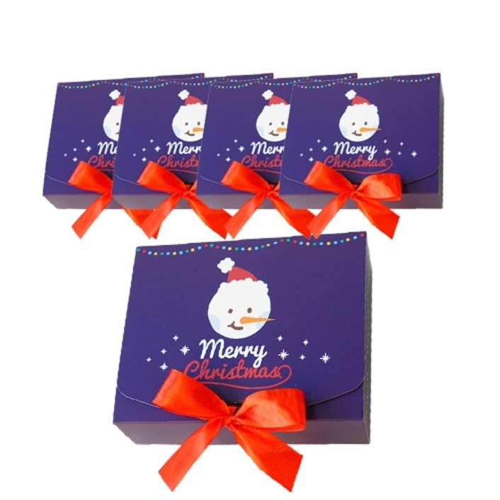도나앤데코 크리스마스 직사각 포장 상자 대 5p + 리본 5p, 눈사람 딥블루, 1세트