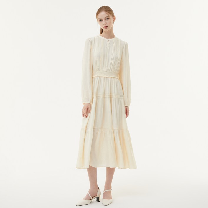 플라스틱아일랜드 레이스배색 핀턱 원피스 PQ3WO461