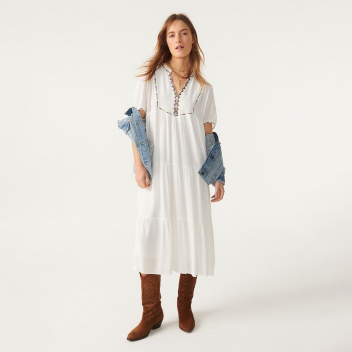 바앤쉬 여성용 자수배색 반팔원피스 WT00S