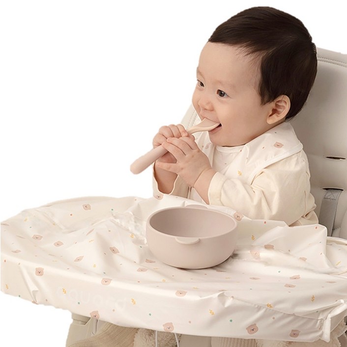 베이비클로 유아용 이유식 식탁일체 나시 일반형 방수 턱받이, 곰 아이보리, 1개입, 1개