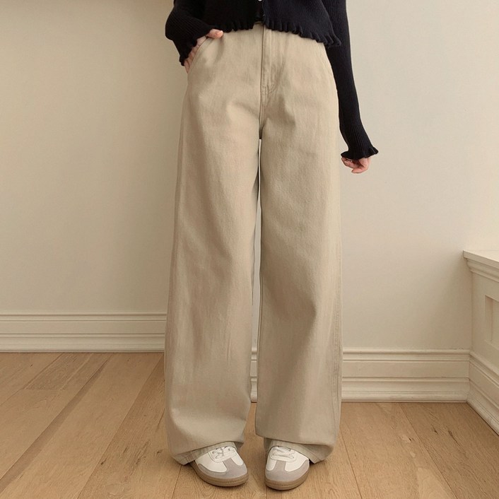 플랜데이 여성용 숏/미디움/롱 기장 테링 세미와이드 탄탄 코튼 팬츠