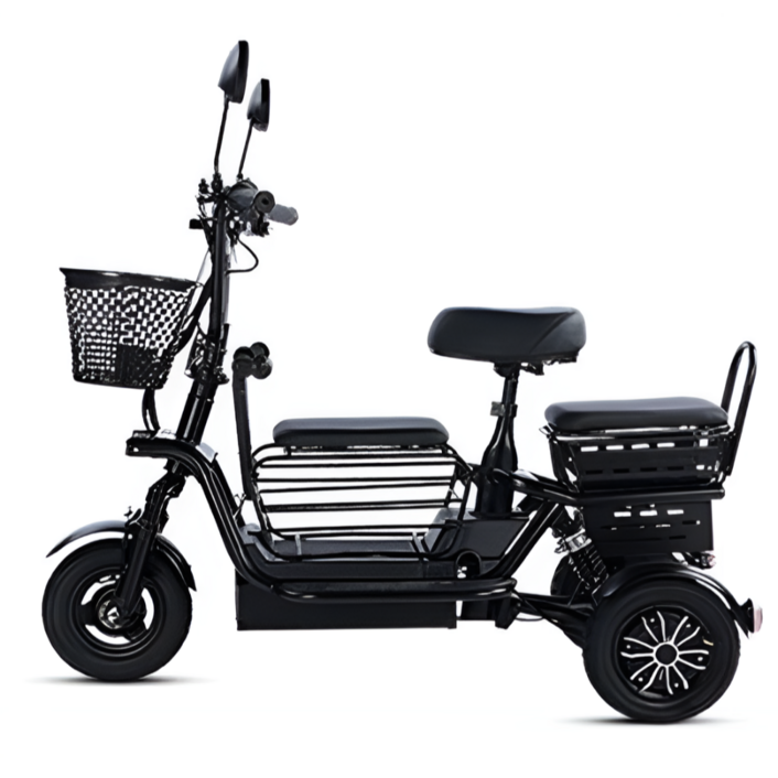 산타고 3인용 세발 전기 자전거 전동 스쿠터 삼륜 오토바이 노인 성인, 블랙, 경량스틸