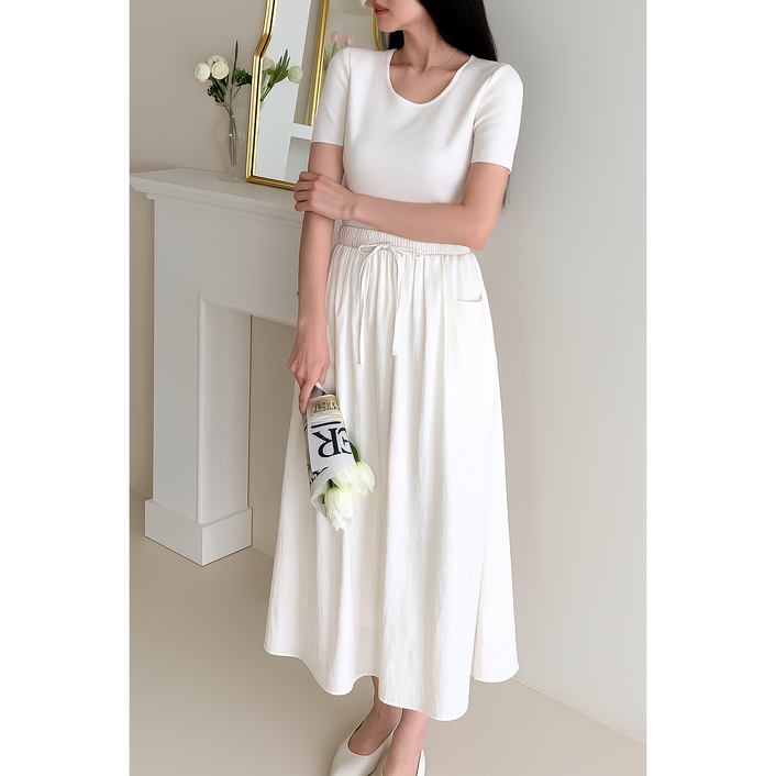 헤아비아 여성 밴딩 롱치마 포켓 루즈핏 A라인 스커트