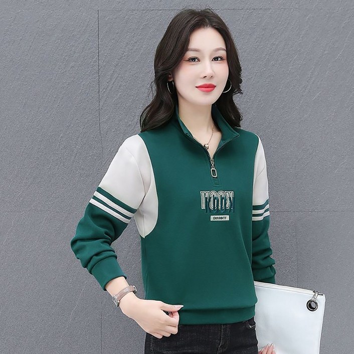 ROYALBELLE 여성 루즈핏 빅사이즈 하프넥 반집업 레터링 긴팔 심플 데일리 캐주얼 트렌디 맨투맨 B0090628