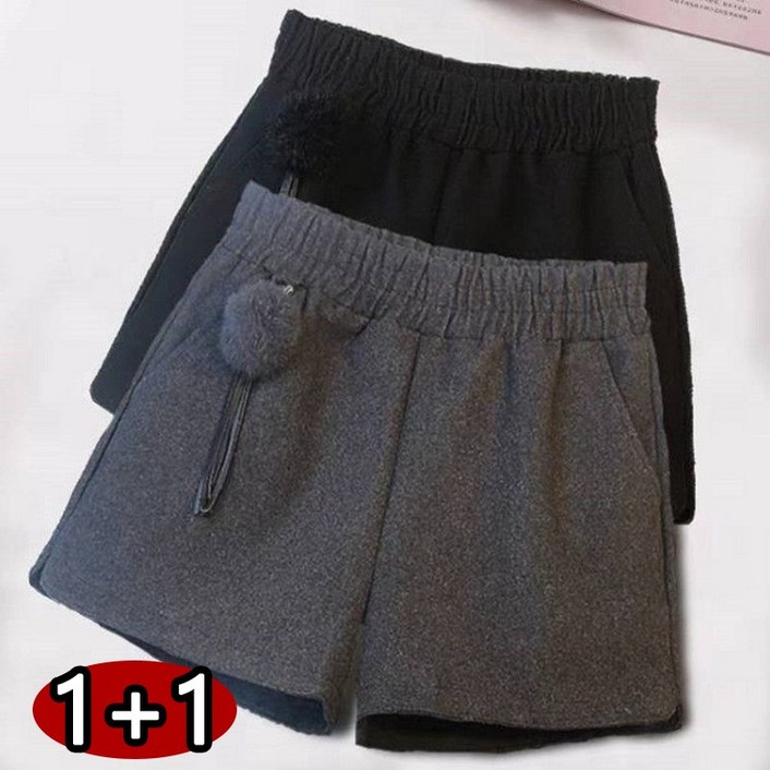 가을 겨울 여성 모직 반바지 루즈핏 밴딩 와이드 베이직 숏팬츠 겨울바지 데일리 빅사이즈 중년 엄마바지