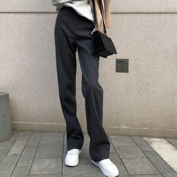 VIISHOW 여성 가을겨울 와이드 하이웨이스트 슬림 일자 모직 바지