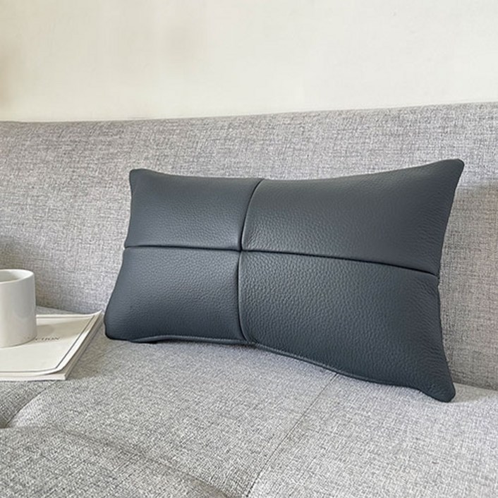 조브라운 천연 통가죽 십자 스티치 디자인 사각 쿠션, 연그레이