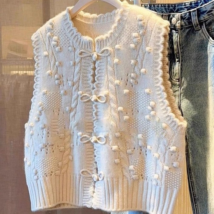 COSYEVNO 여성 니트조끼 가을 빅사이즈 니트 빈티지 심플 루즈핏 트렌디 편한 캐주얼 숏 버튼 상의 CXJmjn44