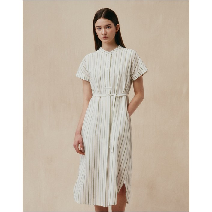 25SS 코튼 튜닉 반소매원피스 스트라이프 카키 HSDR5B405K2