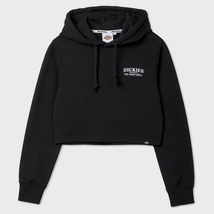 디키즈 프렌치 테리 레귤러 크롭 후드 티셔츠 Black