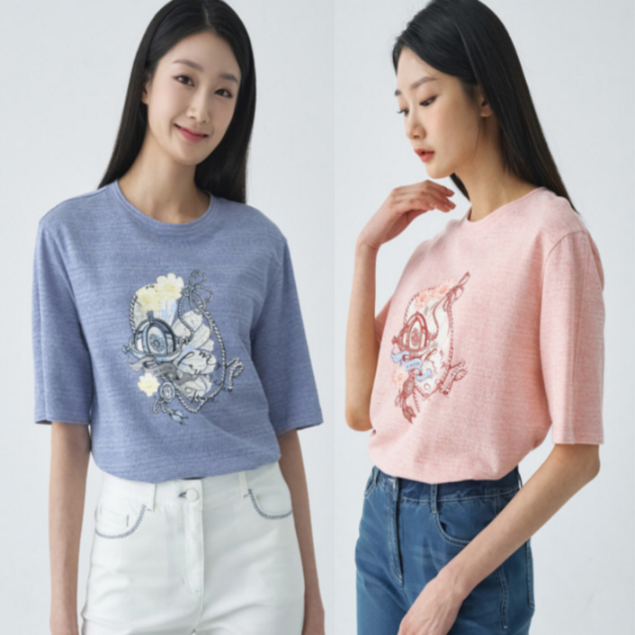 지센창원여성 밑단 밴딩 플라워 5부 티셔츠 2색 LCTSO331