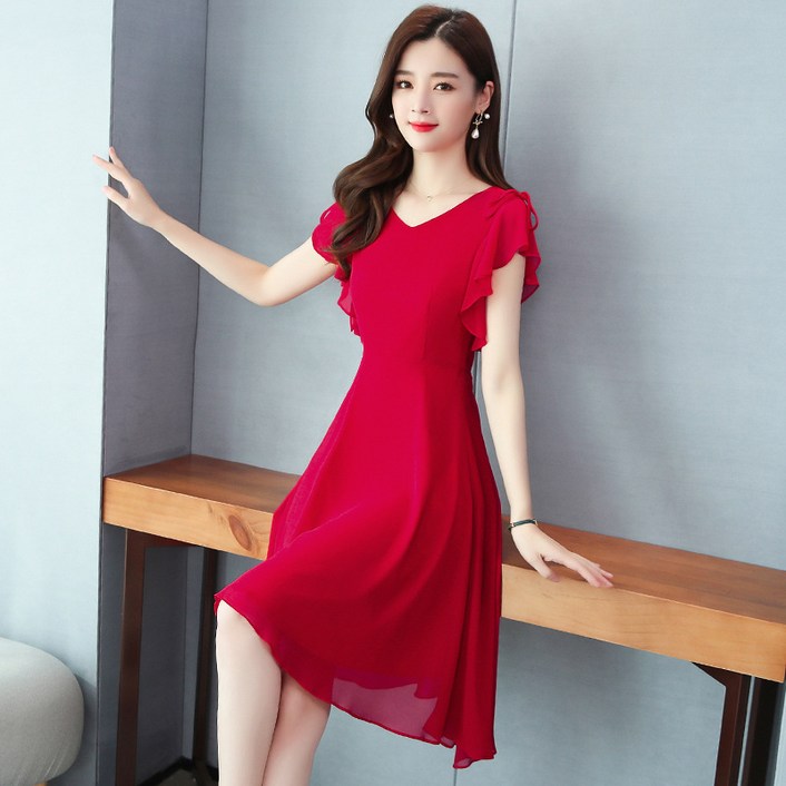 아기양 하계 새로운 모델 한국 스타일 옷맵시 날씬해 보이고 시폰 원피스 프랑스식 빅 사이즈 여복