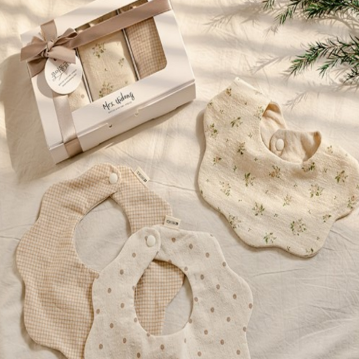 출산백일선물 로렌 쁘띠턱받이 3종세트