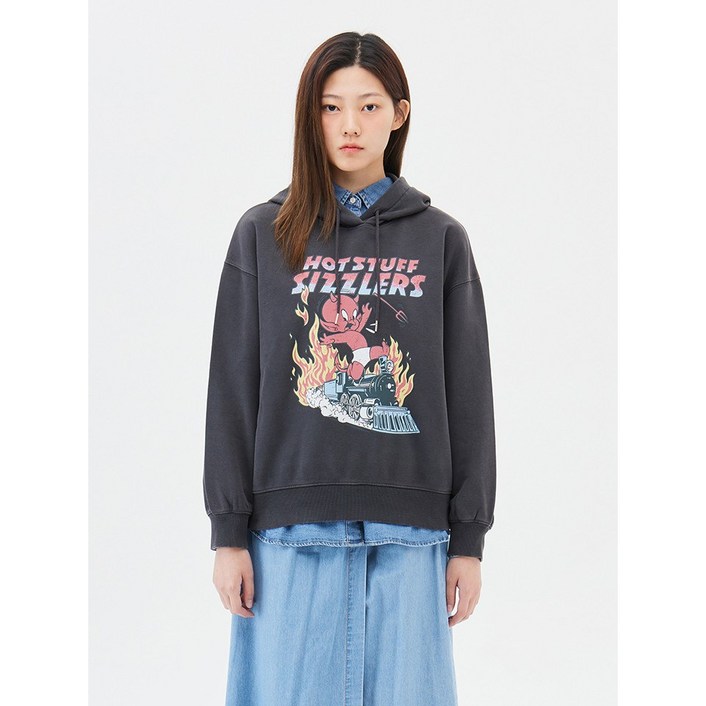 탑텐 밸런스 여성 여성후드 여성후드티 후드티 후드티셔츠 테리후드 기모없는 세미크롭 빈티지후드 캐릭터 가먼트 다잉 콜라보 스웨트 후디 (캐스퍼&핫스터프) MSF4TH2012(차콜)