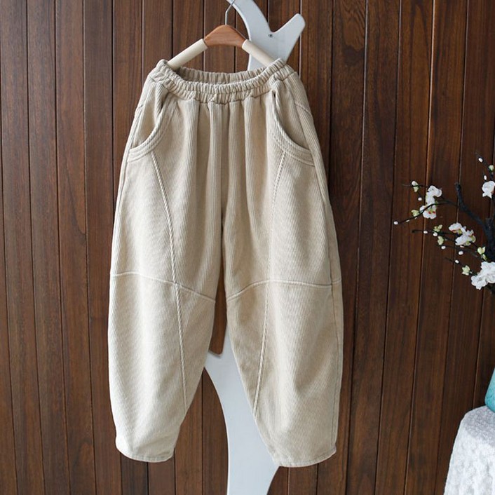 겨울기모바지 캐주얼  봄 가을 기모 아님  배기 팬츠 여성용 와이드 긴 바지 중년 여성 빅사이즈  배기팬츠  HOMASS