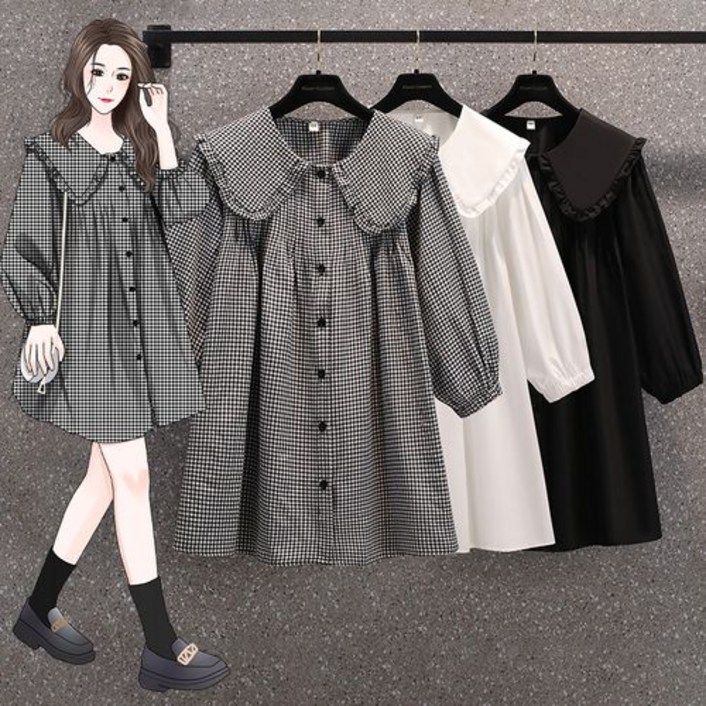 ZENCY 젠시 미니 빅카라 원피스 롱셔츠 롱블라우스