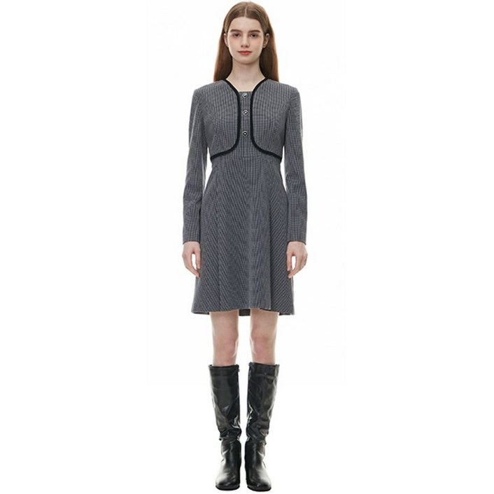 플라스틱아일랜드 자바라배색 트위드 원피스 PQ1WO261