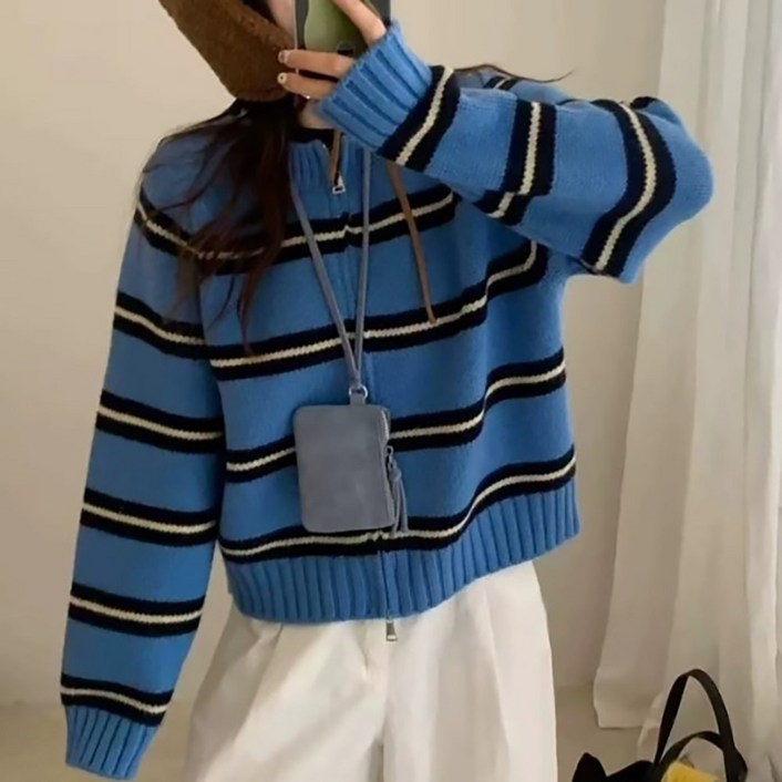 [구스카] 컬러 투웨이 짚업 단가라니트 사계절 활용도 높은 색감좋은 산뜻한 니트짚업