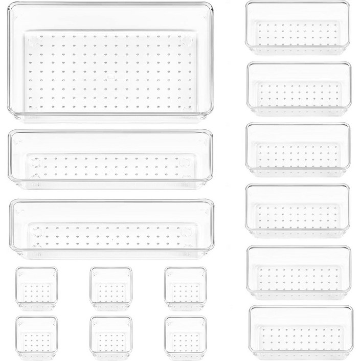 Vtopmart 조립식 다용도 서랍 정리 트레이 수납함 15p, 투명, 1세트
