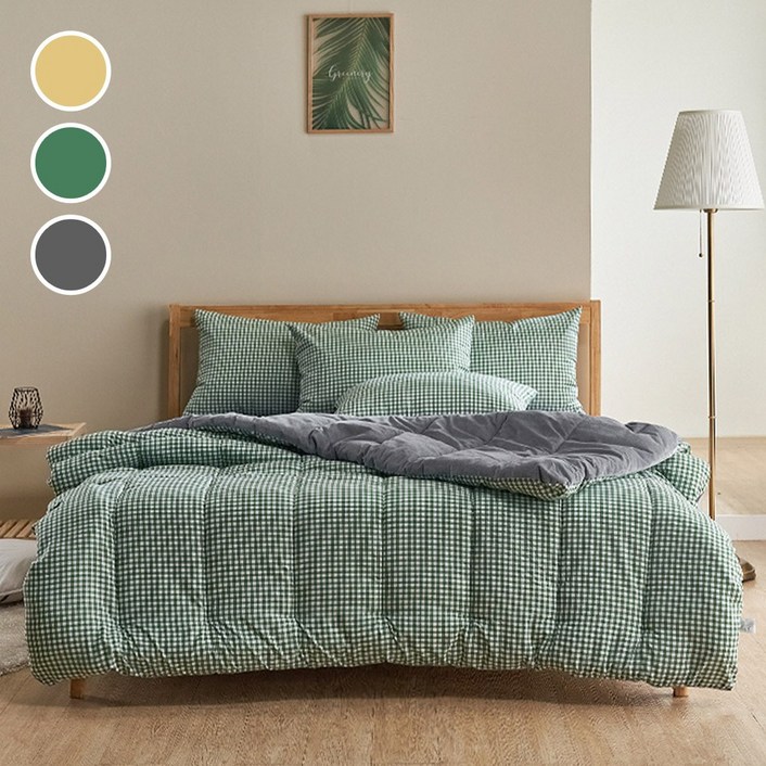 리틀 체크 단면 밍크 극세사 이불 패드 베개커버 침구 세트 3color