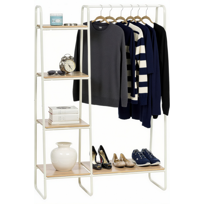 SAIVEINA 홈 조립식 신발 모자 옷 수납정리 드레스룸 시스템 행거 옷장 프리미엄 옷선반 수납장 가정용 대용량 철제 원목 옷걸이 스탠드, 화이트