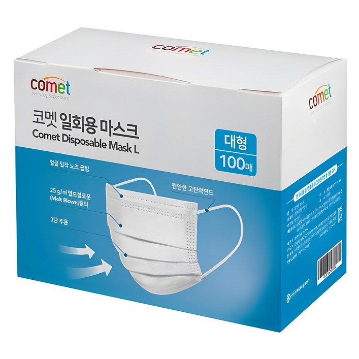코멧 일회용 마스크, 100개입, 1개, 화이트 코멧 일회용 마스크, 100개입, 1개, 화이트