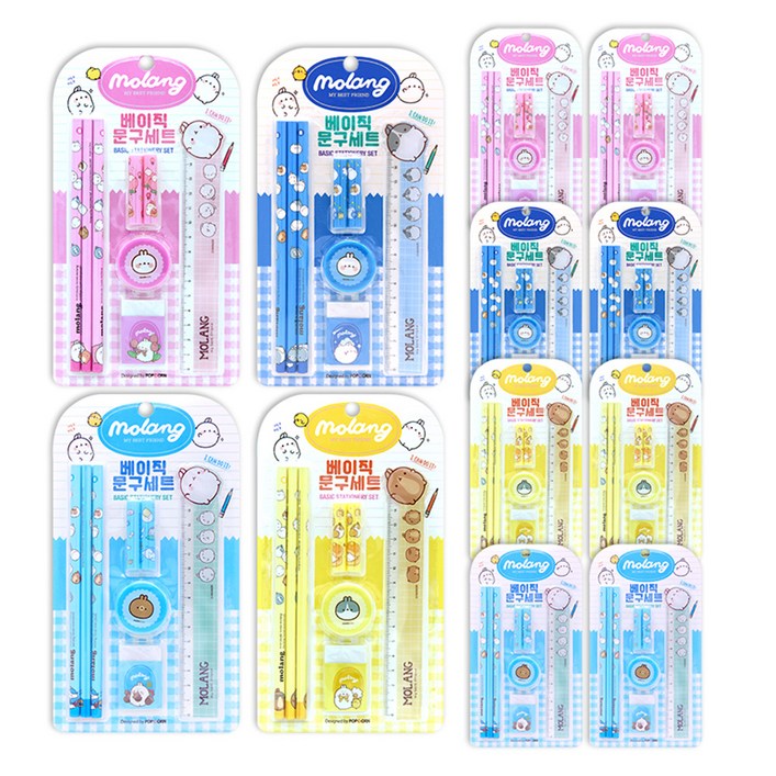 몰랑 베이직 문구 세트 2000, 핑크  옐로우  블루  스카이블루, 12세트