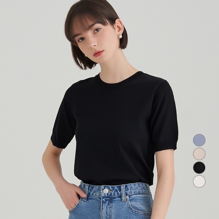 ELLE PARIS 루즈핏 라운드넥 데일리 반팔 여름 니트