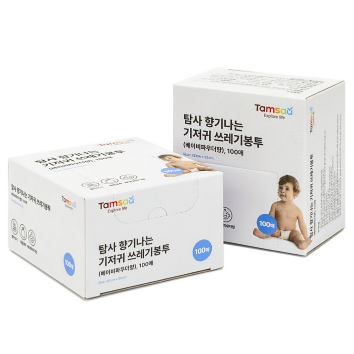 탐사 향기나는 기저귀 쓰레기봉투 베이비파우더향 100p, 2개, 3L
