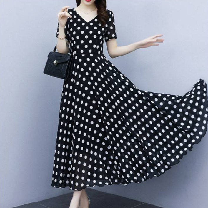 아뗄릭 빅도트 브이넥 반소매 원피스 02106 빅사이즈 포함