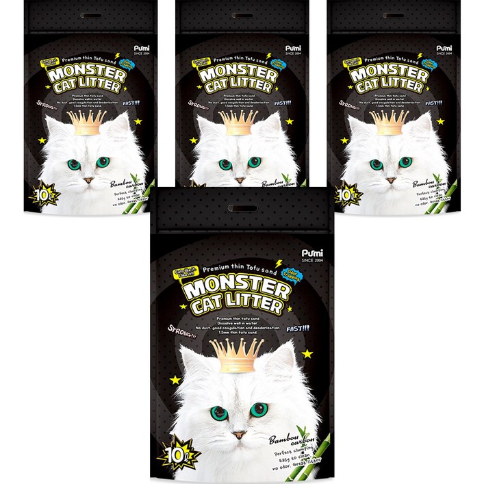 푸르미 고양이 몬스터 캣리터 1.5mm 극세사 두부모래 고급형, 10L, 4개, 대나무숯(활성탄)