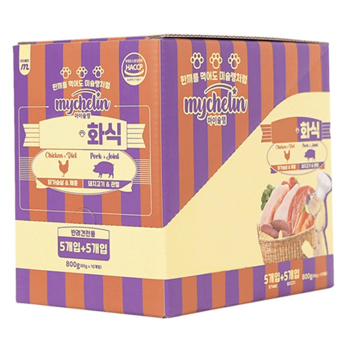 마이베프 전연령용 마이슐랭 화식 닭가슴살 80g x 5p 돼지고기 80g x 5p 강아지 사료 세트, 1세트, 기타육류