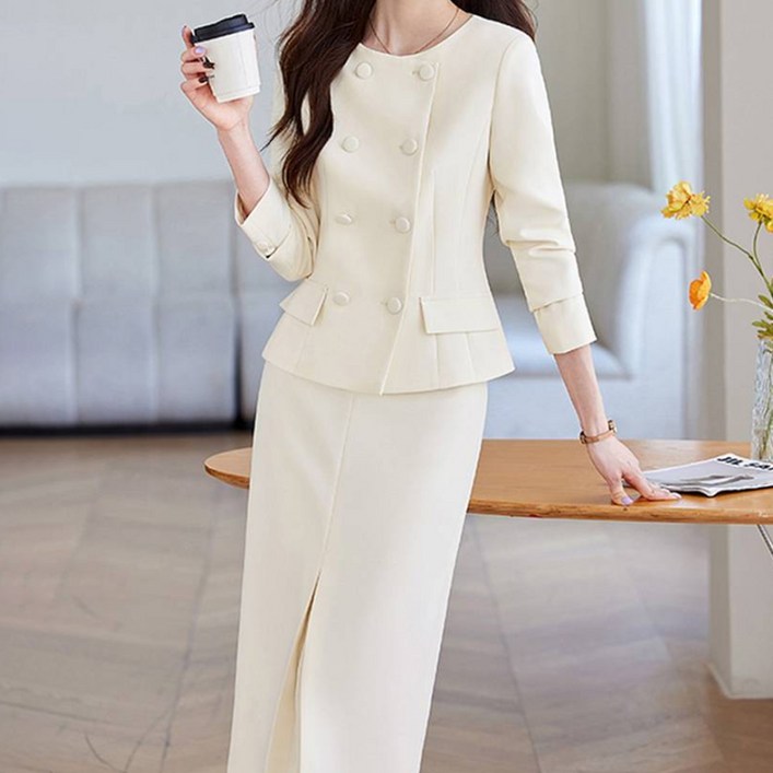 페이퍼먼츠 더블버튼 슬림 프리미엄 스커트 정장세트 23066