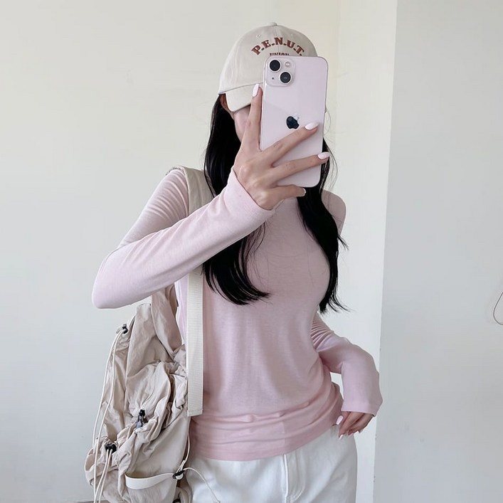 플랜데이 여성용 마카롱 베이직 스판 레이온 긴팔 티셔츠