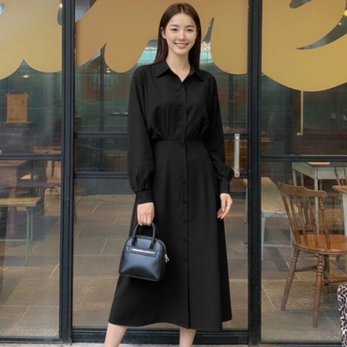 페이퍼먼츠 아브라 볼륨 소매 버튼 셔츠 원피스 14422