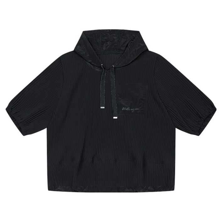 베스띠벨리 여성용 우븐 배색 반팔 후드 티셔츠 BKIBD1832