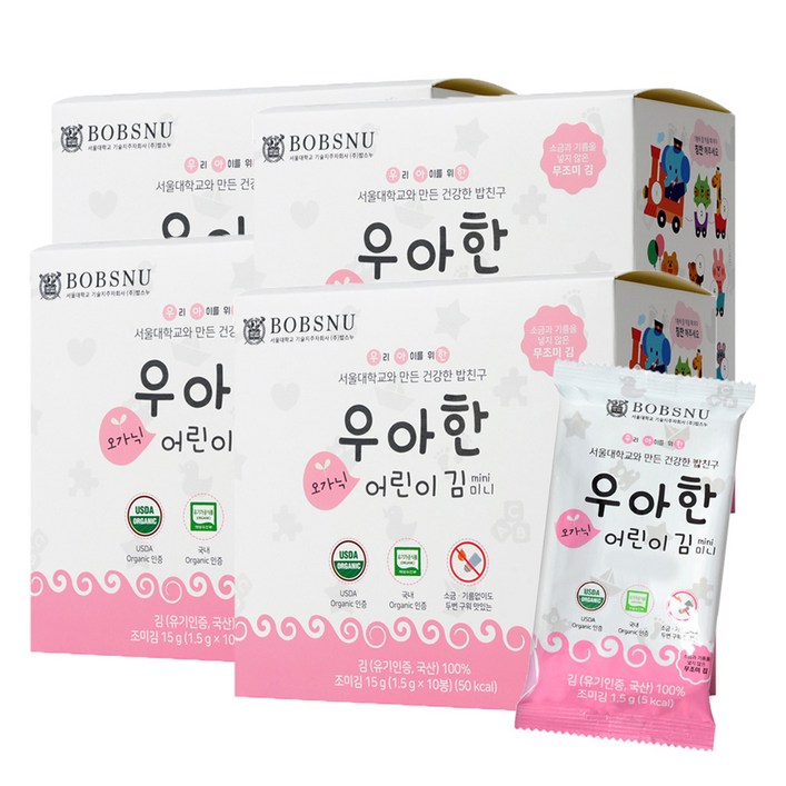 서울대밥스누 우아한 오가닉 어린이 김, 무조미, 15g, 4개 서울대밥스누 우아한 오가닉 어린이 김, 무조미, 15g, 4개