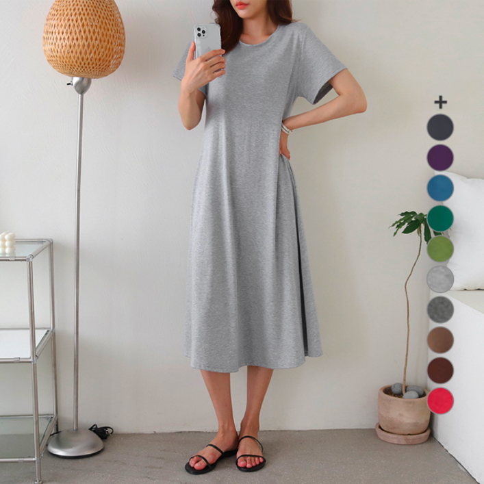 아이엠수 안나 라운드 반팔 롱원피스