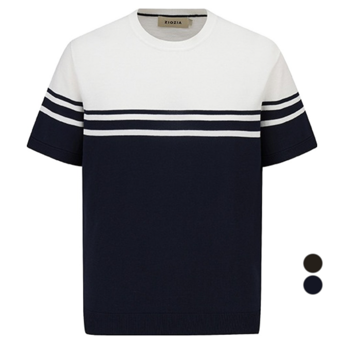 지오지아 남성용 미라쿨 블럭패턴 반팔 니트 AEF2ER1102