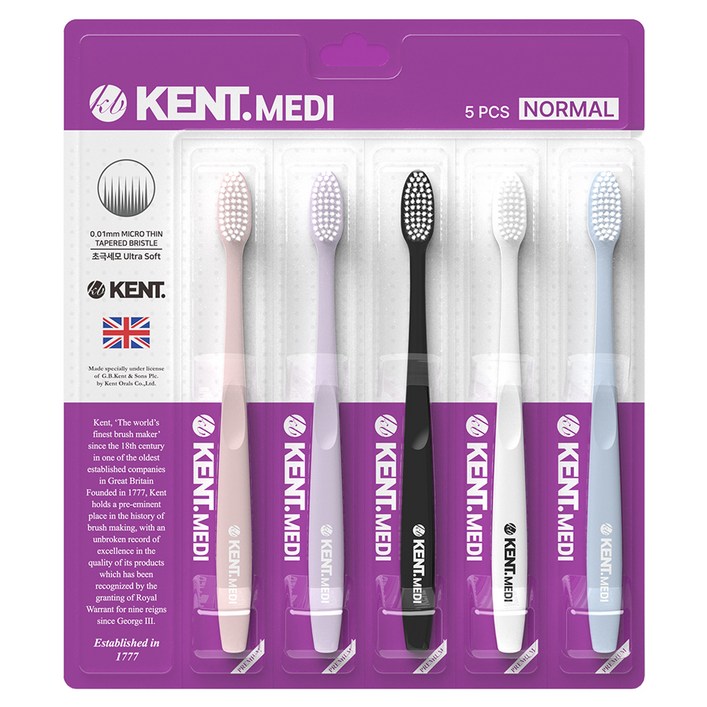 켄트 메디 노멀 헤드 초극세모 칫솔 5종 세트, 5개입, 1세트