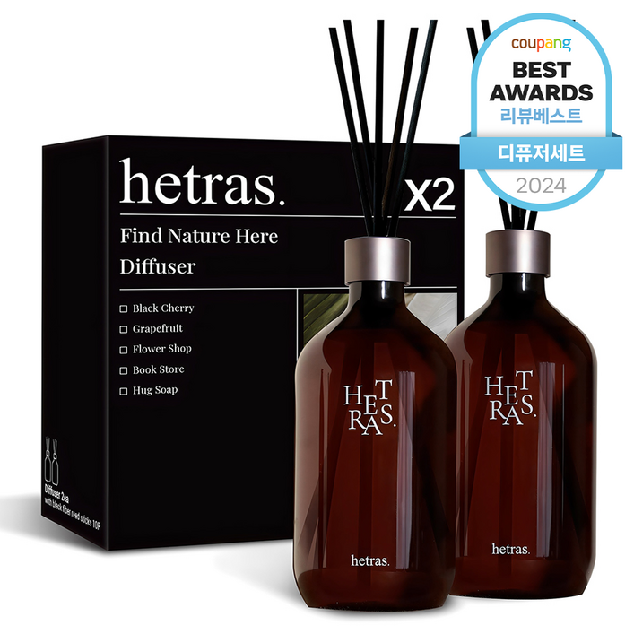 헤트라스 프리미엄 대용량 디퓨저 선물세트, 호텔 우드, 500ml, 2개