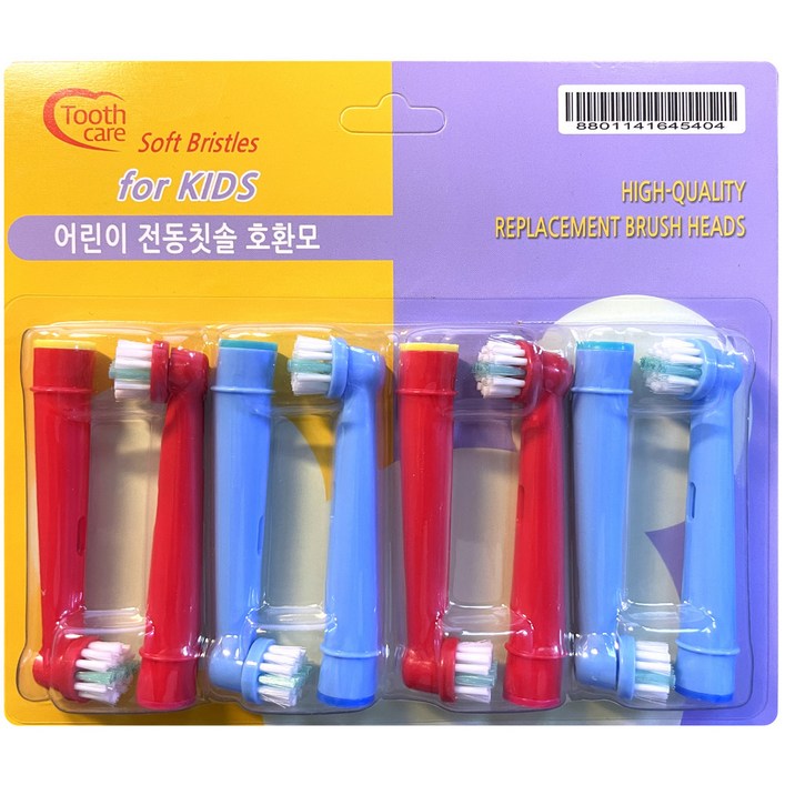 Toothcare 어린이 전동칫솔용 전용칫솔모 브라운 오랄비 호환용, 오랄비, 8개입