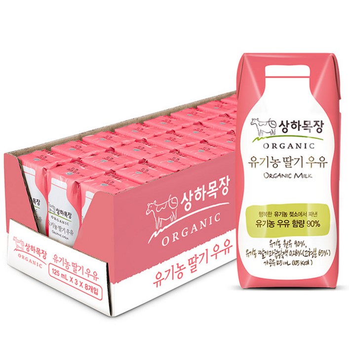 매일유업 매일상하목장 유기농 딸기우유 125ml, 24개