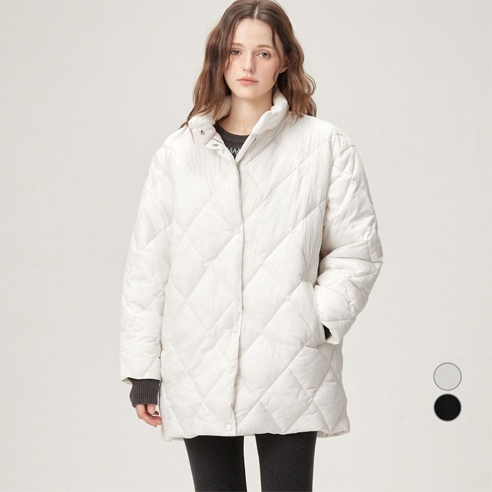ELLE PARIS 여성용 릴렉스핏 다이아 퀼팅 패딩 점퍼