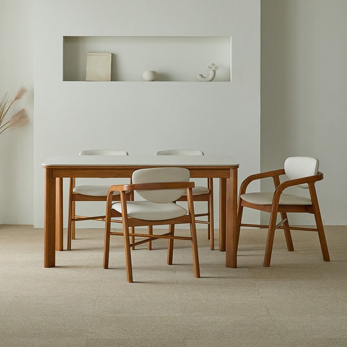 리샘 벨라 세라믹 원목식탁  벨체어 D의자 세트 4인용 방문설치, 월넛, 일반의자 4