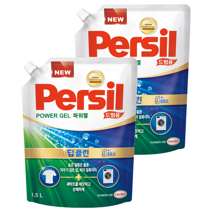 퍼실 파워젤 딥클린 드럼용 액상세제 리필, 1.5L, 2개