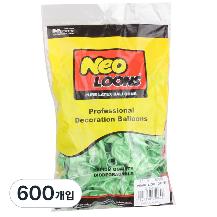 네오룬즈 13cm 라운드풍선, 펄 라이트그린, 600개
