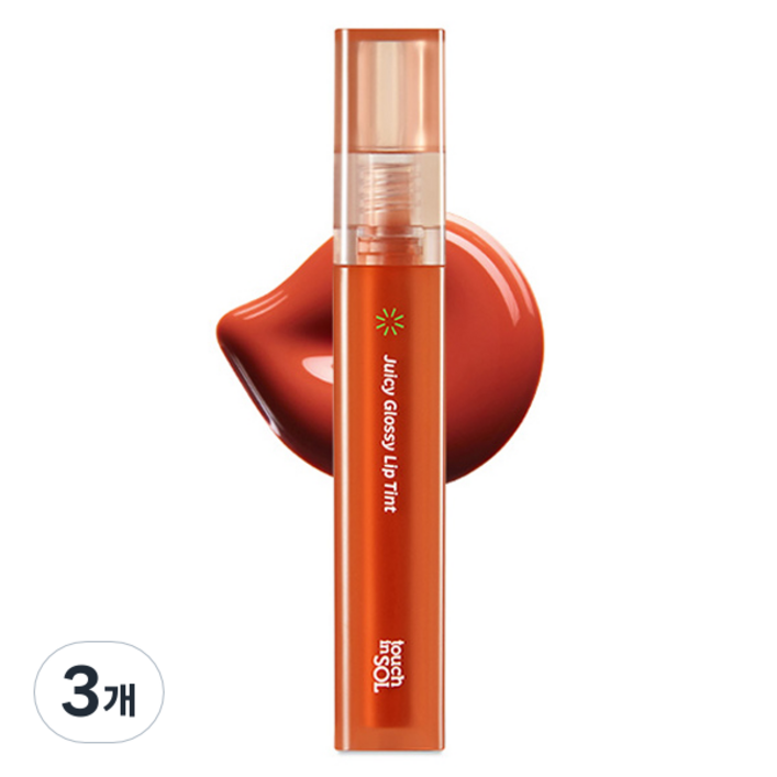 터치인솔 비건어게인 쥬시 글로시 립틴트, 스마일 피치, 3개, 3.9g